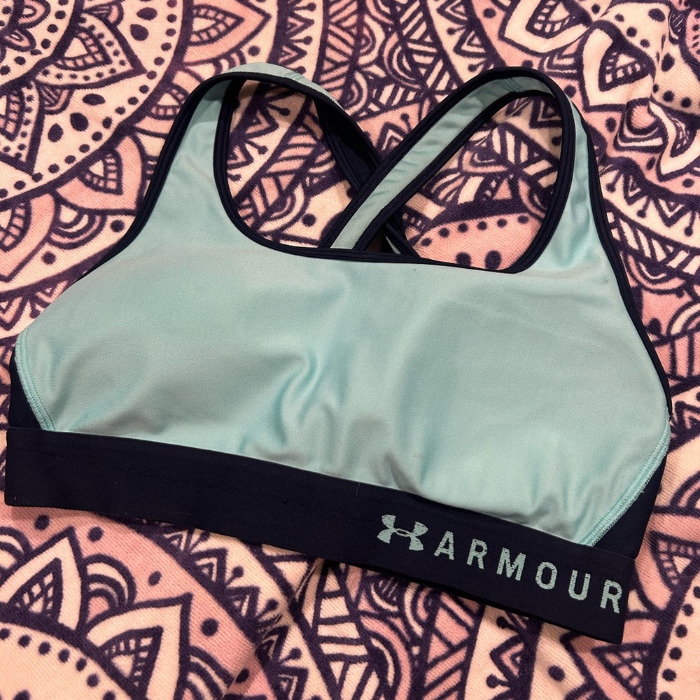 Under Armour Blue and Green Sports Bra Moisture-Wicking Supportive